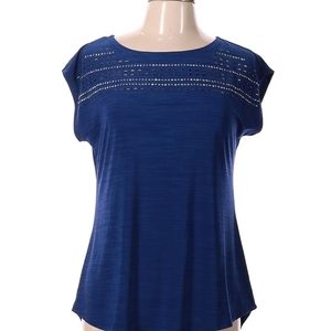 Diana Belle Size M Blue Embellished Short Sleeve Blouse